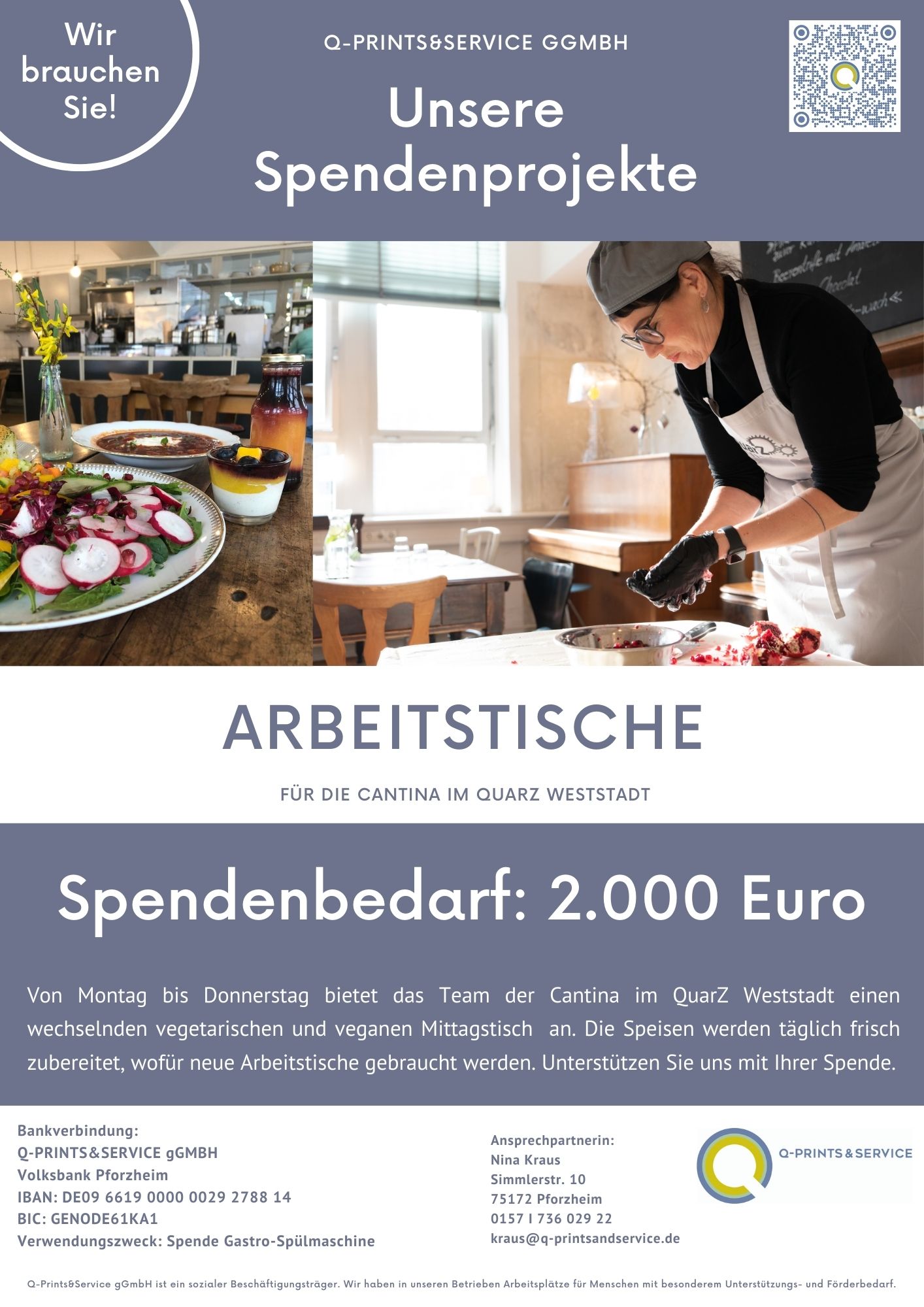 Spendenprojekt Arbeitstische für die Cantina im QuarZ Weststadt